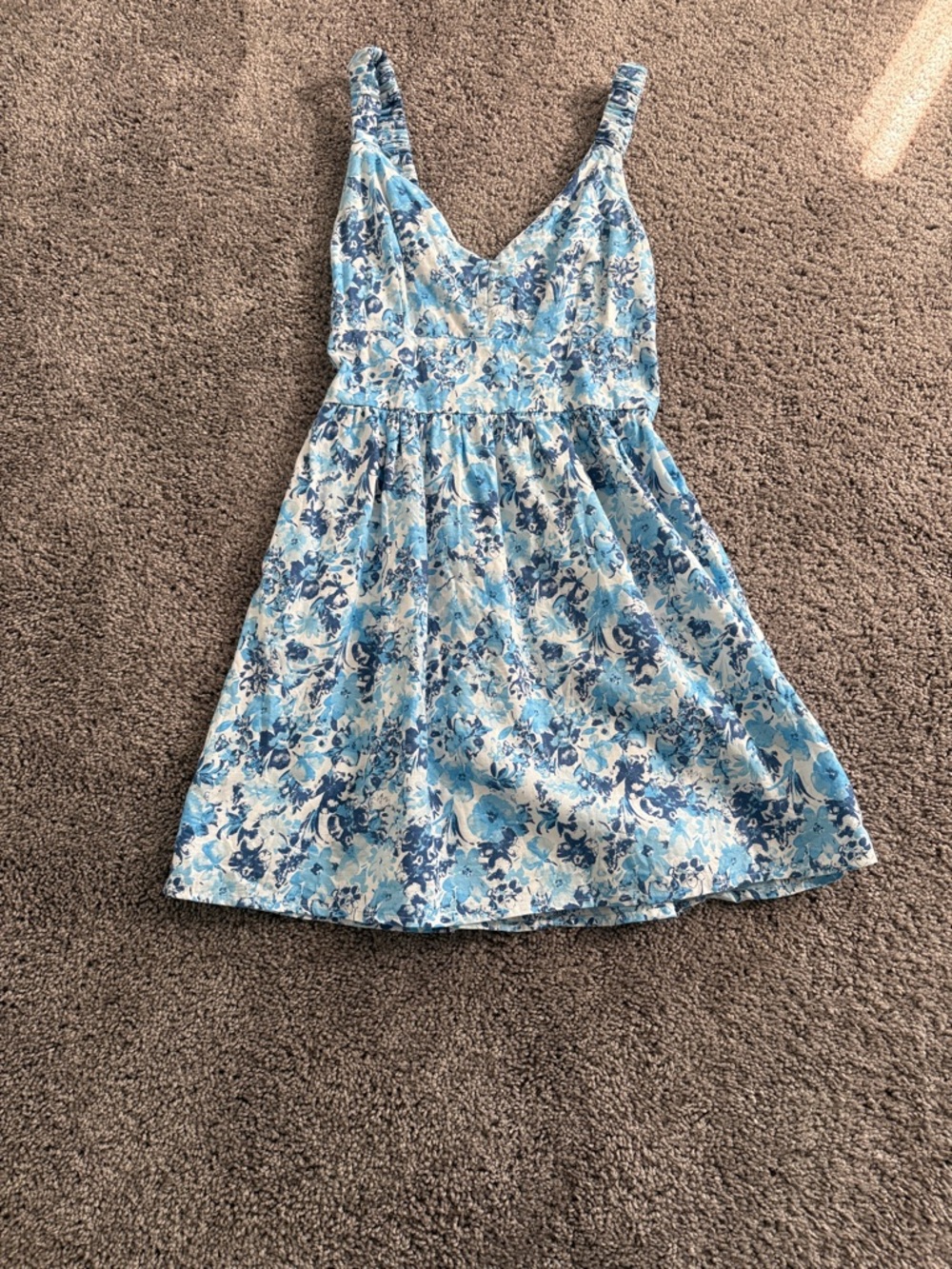 Abercrombie & Fitch Blue and White Floral Sundress with Smocked Back